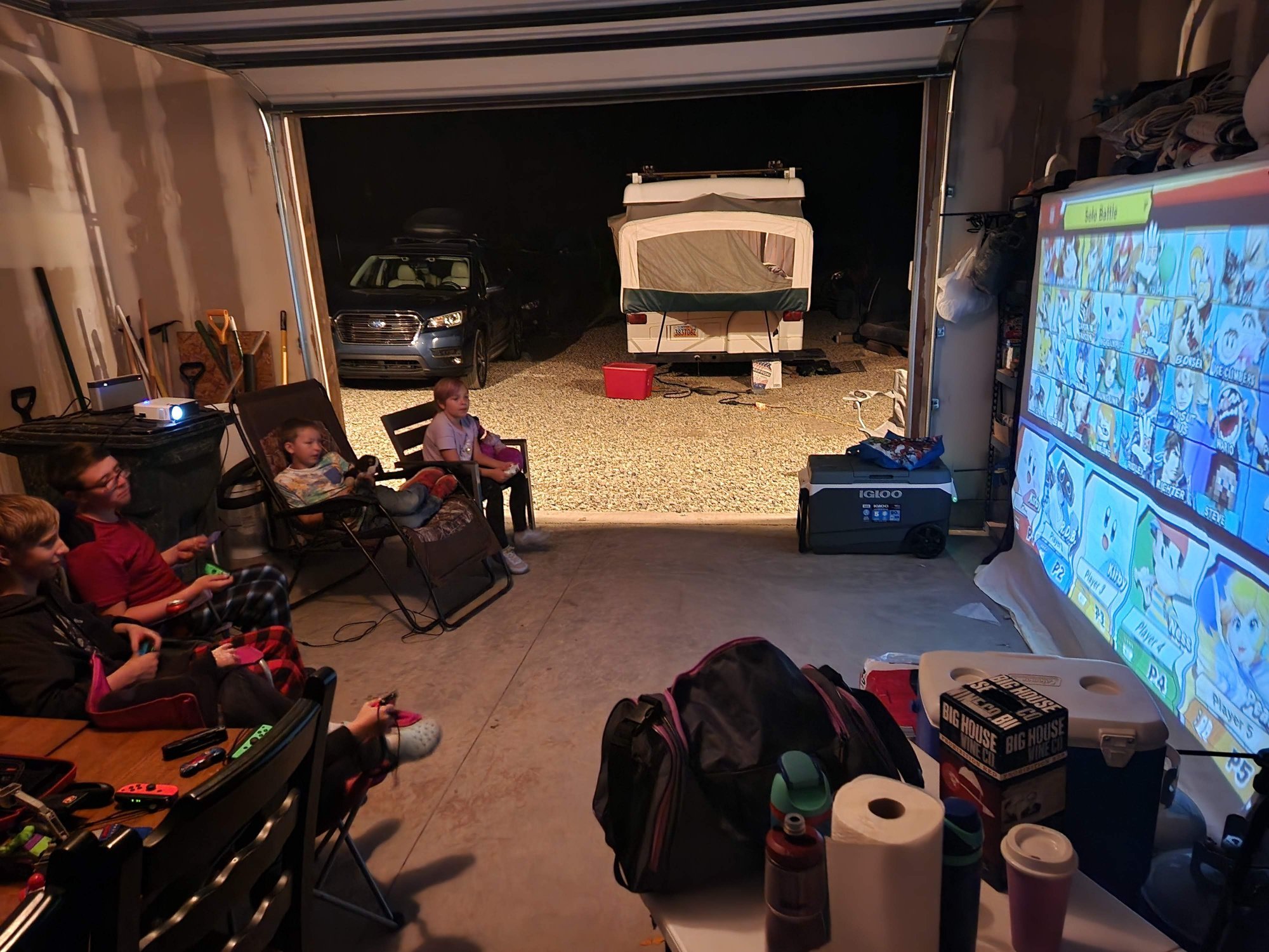 Kids gaming on a projector — family game night
