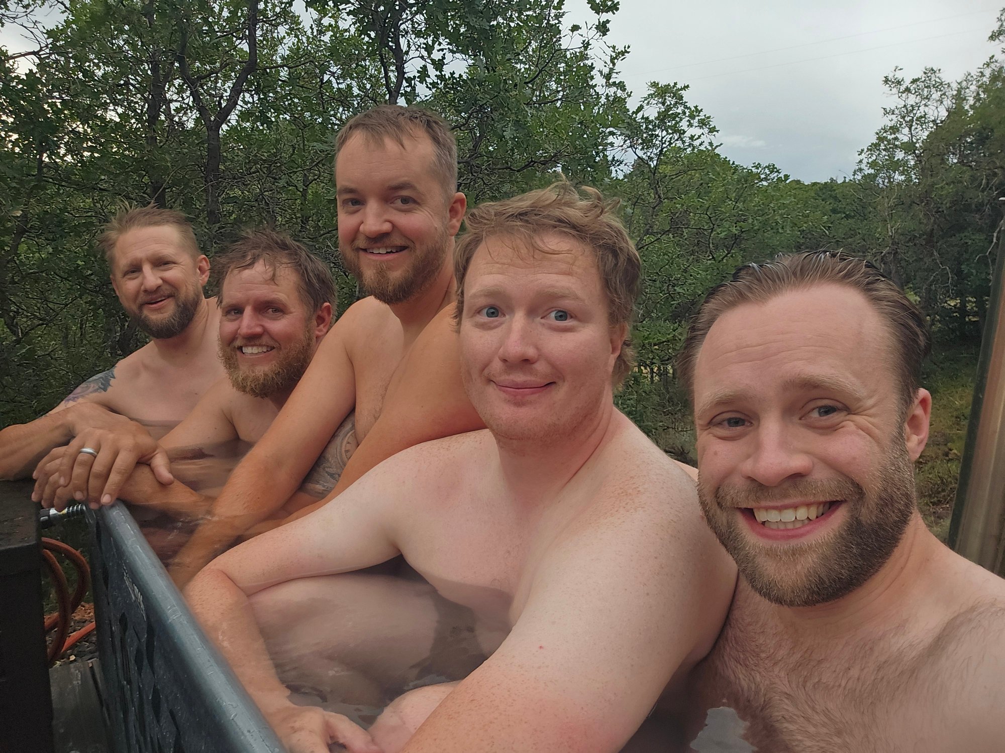 Five Starlit Ridge founders in the cowboy tub