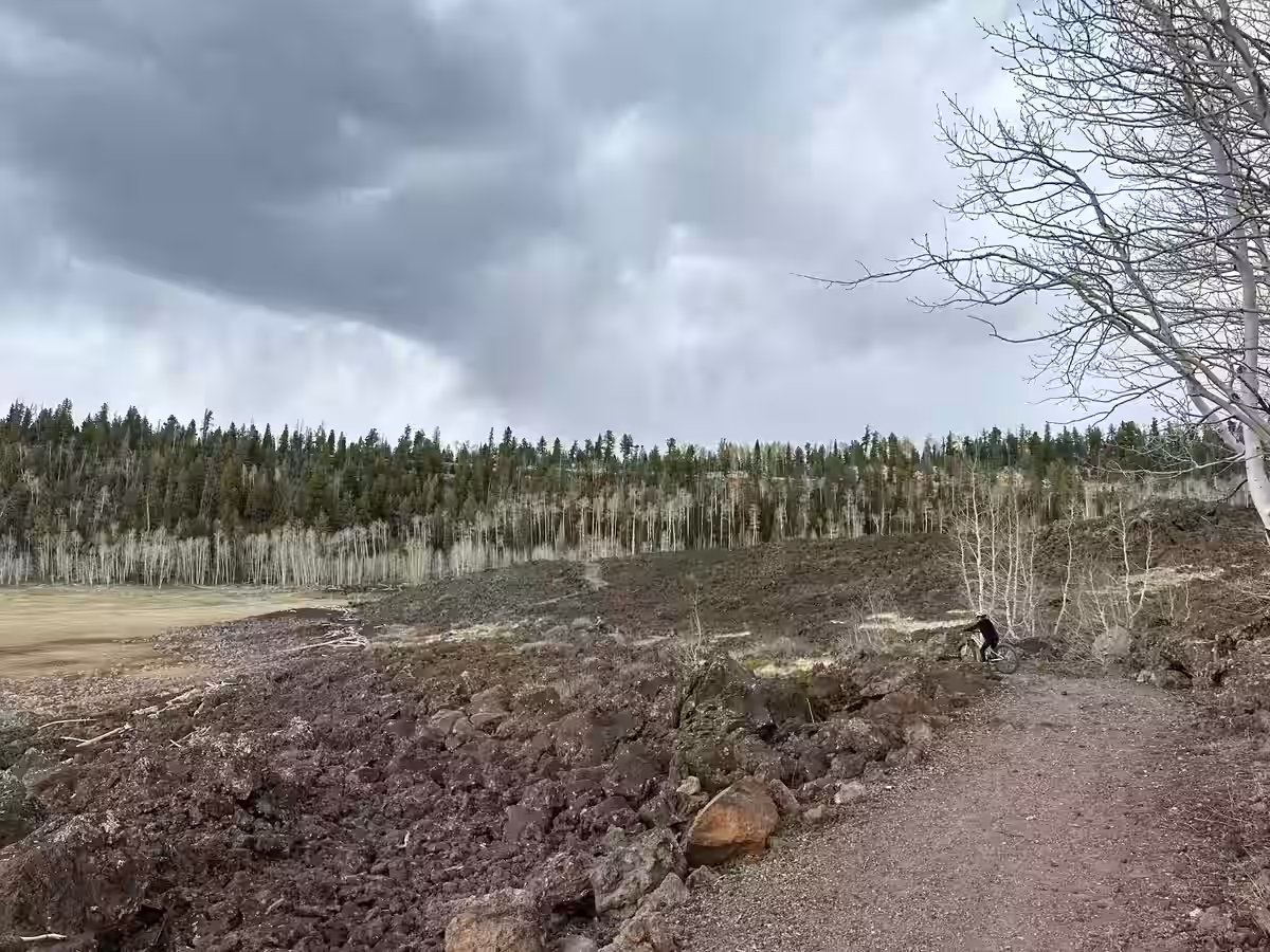 Mountain biking Navajo Lake lava flow side Utah