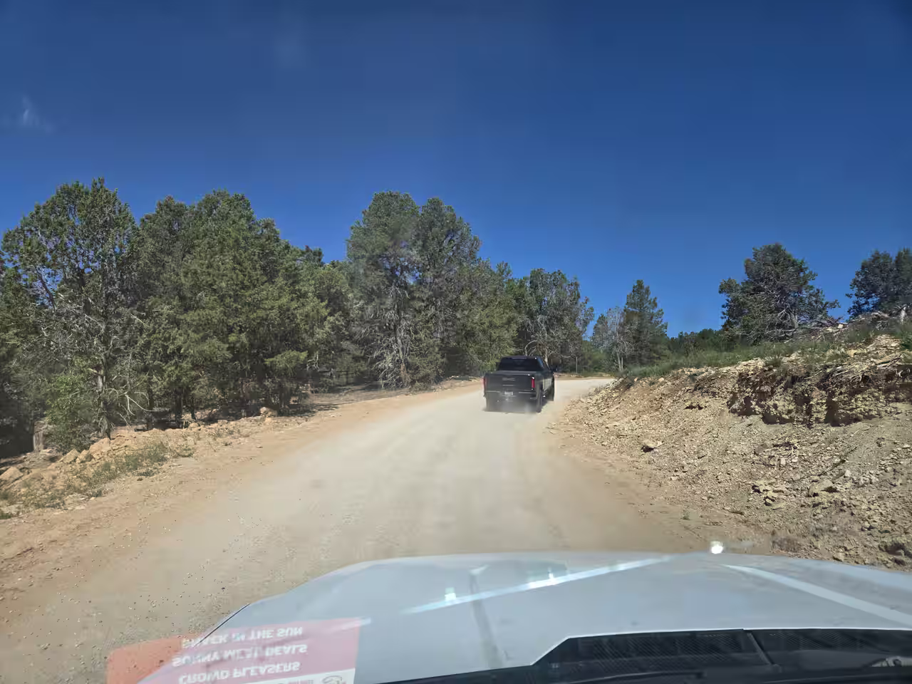 North Fork Road dirt access road leading to Zion Ponderosa Ranch Resort, flat and well-graded