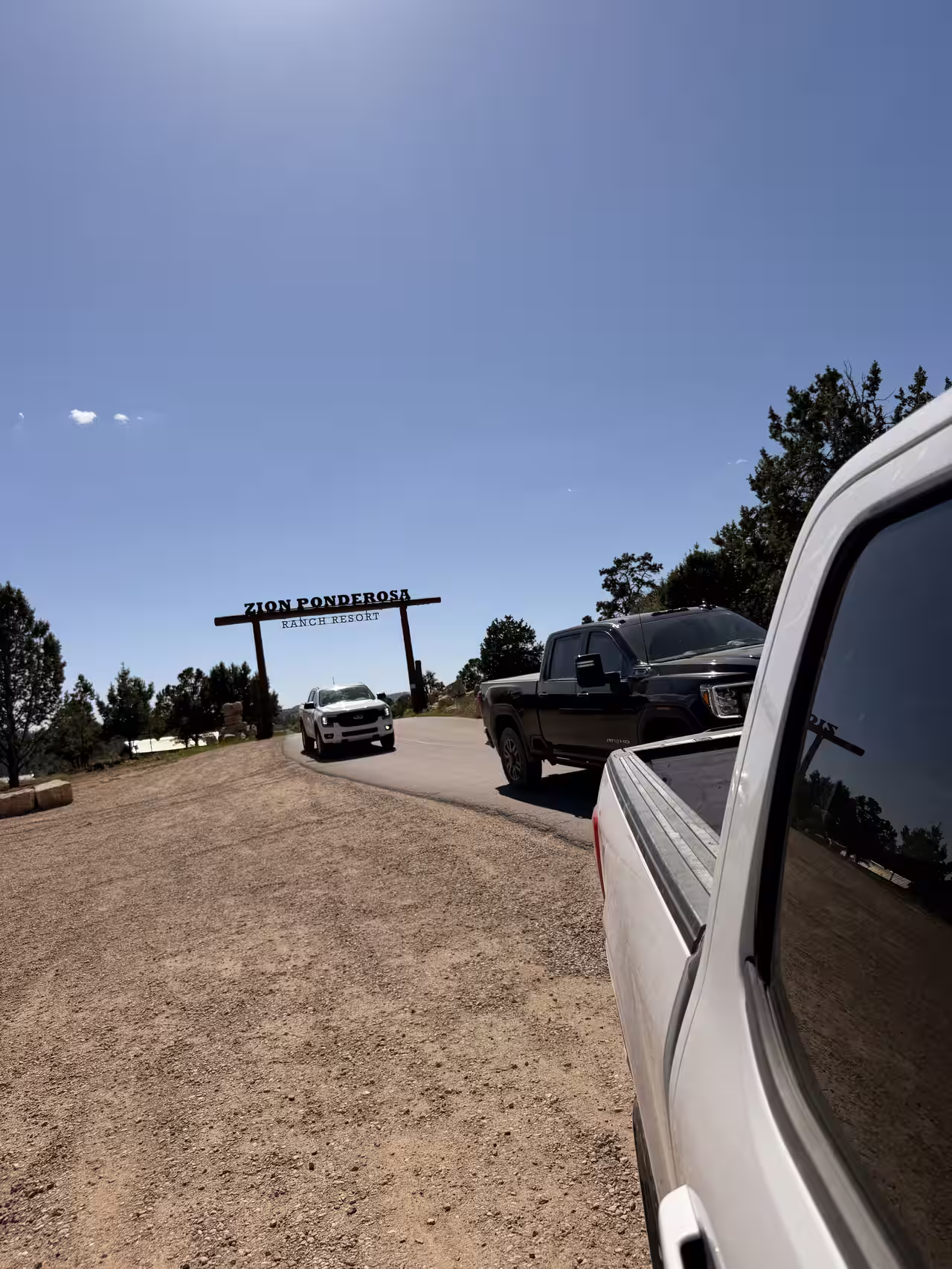 Zion Ponderosa Ranch Resort entrance gate sign on the drive to East Mesa Trailhead