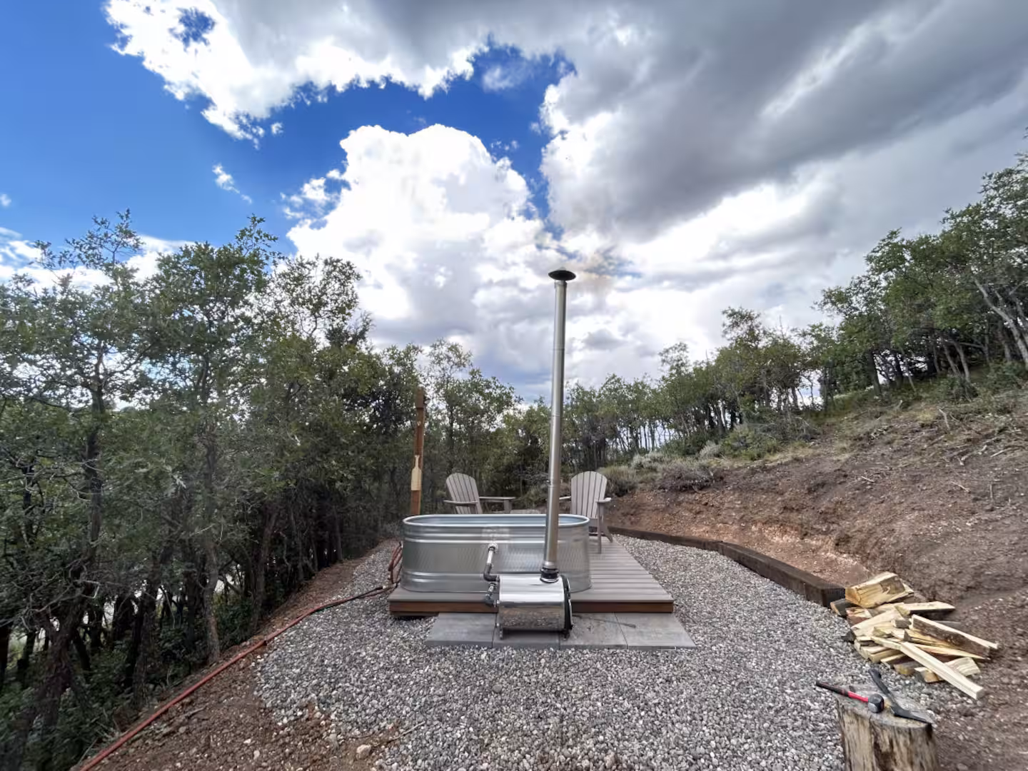 Woodland View wood fired soaking tub — Starlit Ridge, Alton Utah